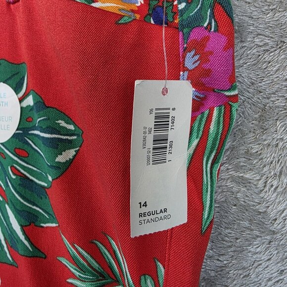 Old Navy Pixie Pants Womens 14 Red Floral Mid-Rise Ankle Length Stretch Tropical - Picture 3 of 14